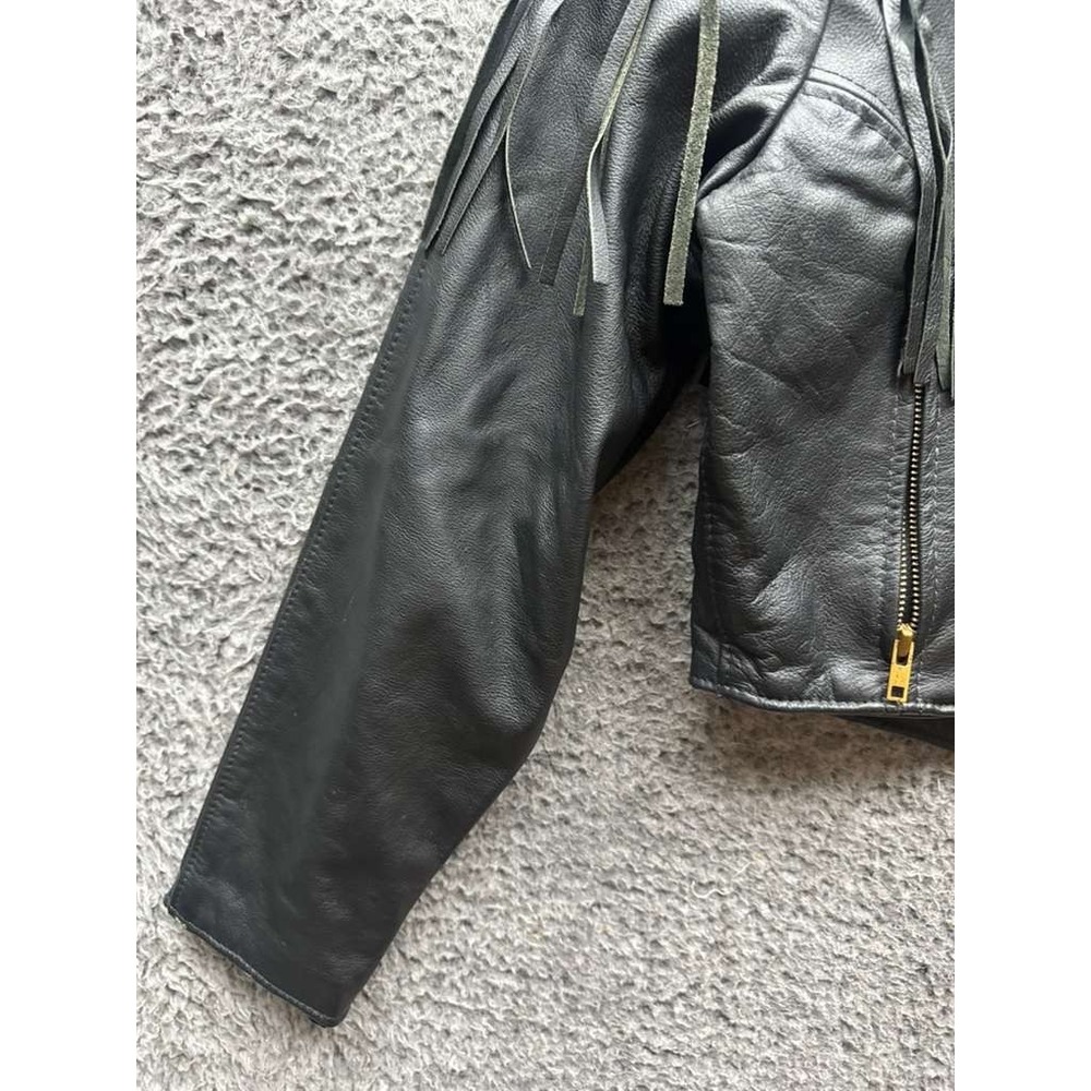 Protech Leather Apparel Fringed Leather Cropped Biker Jacket Black Women Size 12 - Picture 6 of 12